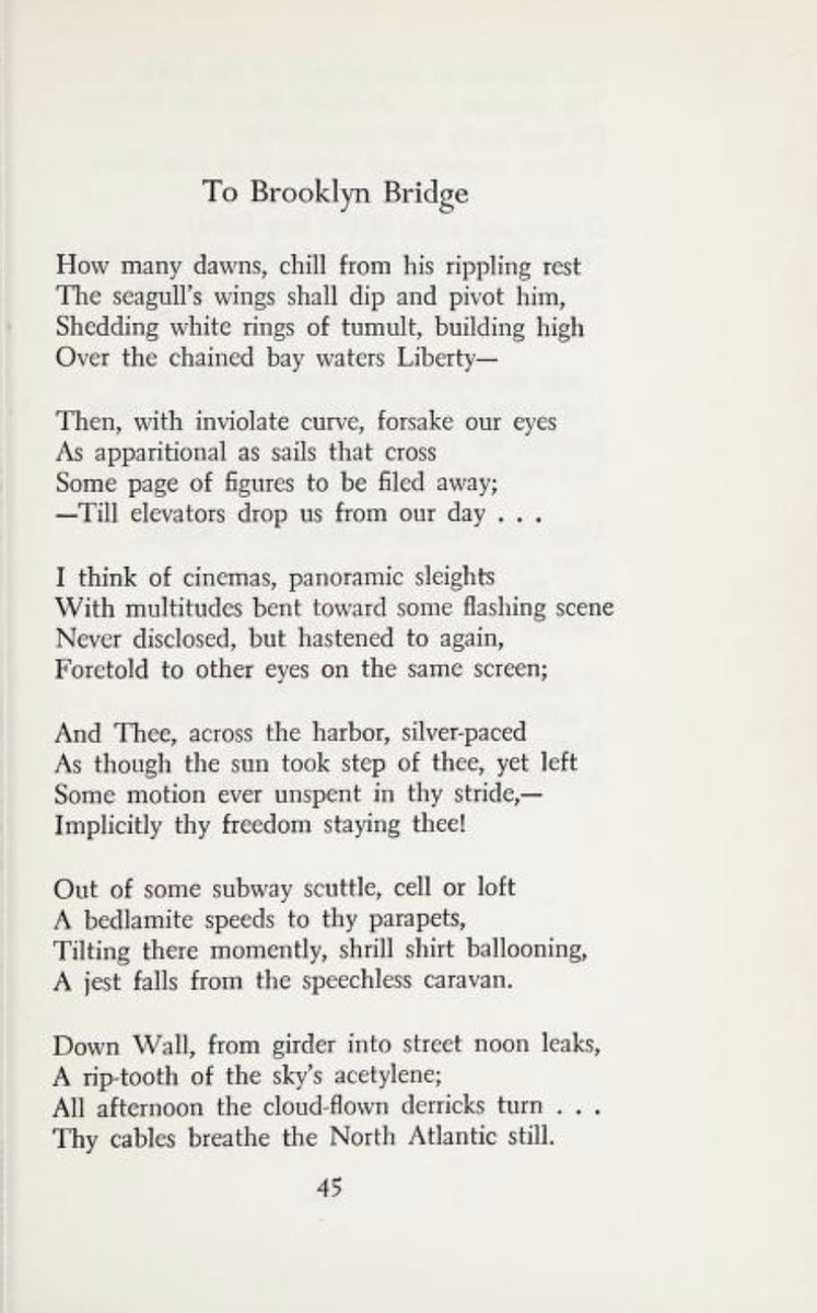 KinnairdHorning's tweet photo. "To Brooklyn Bridge" by Hart Crane #hartcranesoc #fabratton #poetry #BrooklynBridge_ #bklynbridgevc https://t.co/No30OAD7Sy