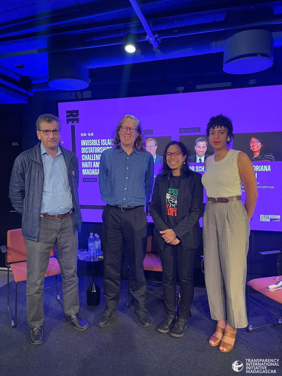TI_MDG's tweet photo. Last Wednesday , TI-MG joined the #FiresideDiscussion at #OFF2024 on invisible dictatorships in #Madagascar and Haïti, featuring our ED @KeRafitoson , @HSchamis and @ianbirrell. It was an opportunity to discuss human rights violations and the fight for democracy in both countries https://t.co/wAUJTGbIRo
