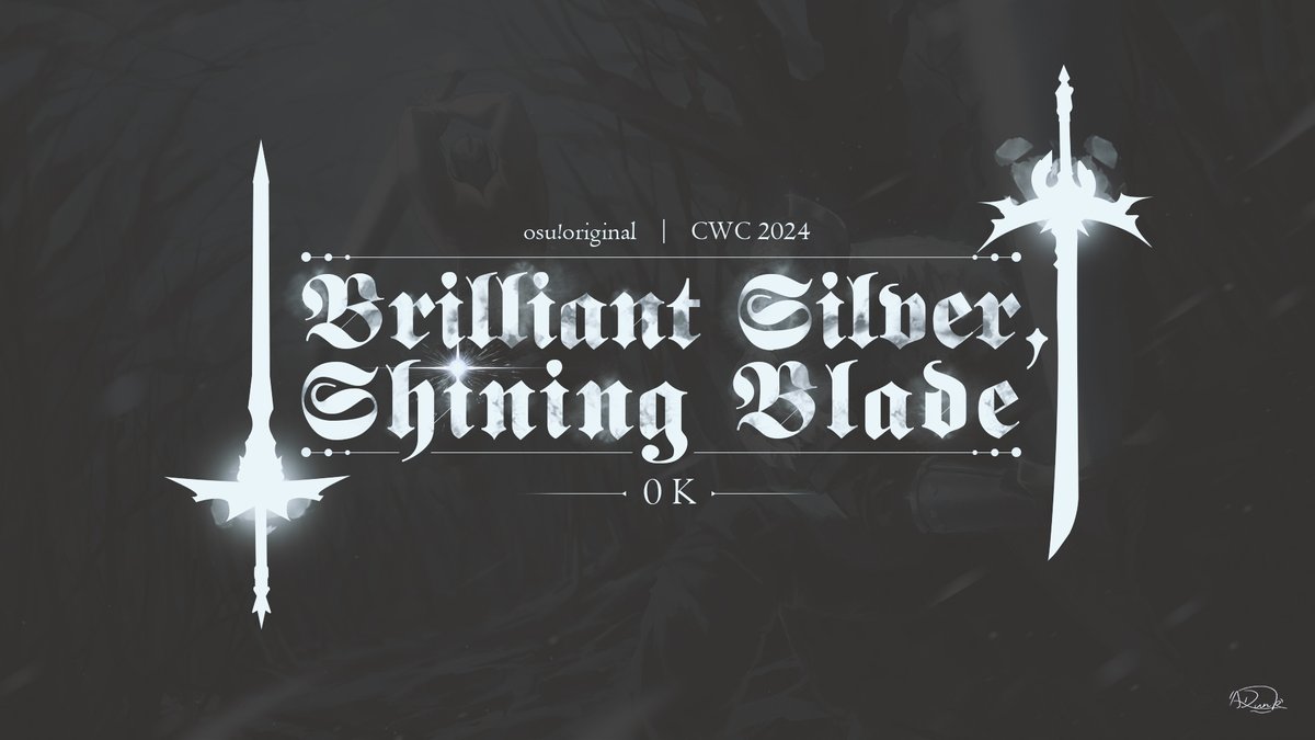 Commisioned art for <a href="/0K_music/">0 K</a> ‘s newest osu! original “Brilliant Silver, Shining Blade” in CWC 2024!!

I did the typography and gfx! Also huge credit to <a href="/jaks024/">JAKS</a> ‘s banger illustration! see if u can find a funny easter egg on this one

Hope you all enjoy! More credits below~