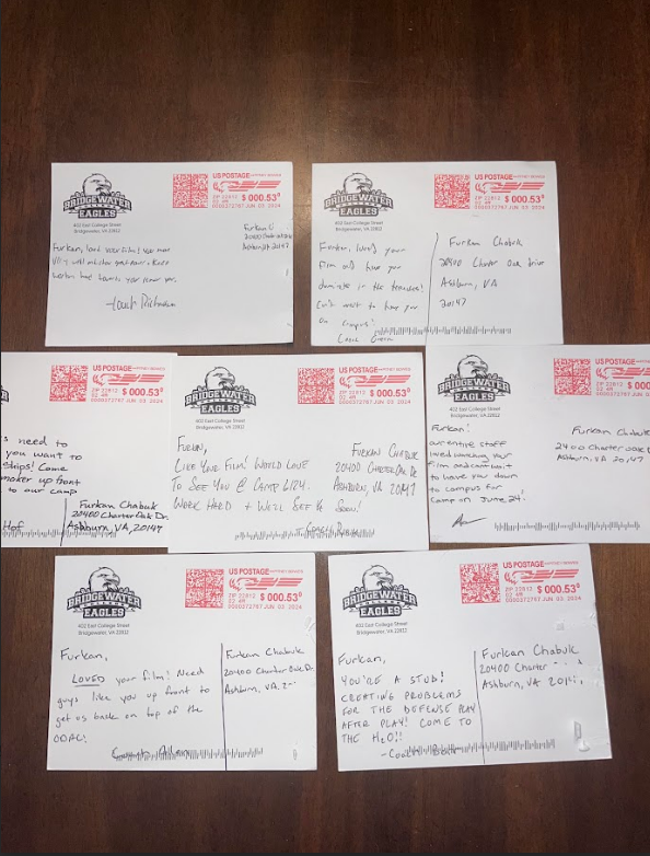 Furkan Chabuk (@furkanchabuk74) on Twitter photo Thank you, <a href="/BH2OFootball/">Bridgewater Football</a> Coaches, for leaving me these Letters! I greatly appreciate it. #AlwaysAnEagle
<a href="/CoachGreen_2/">Dustin Green</a> <a href="/Coach_pkHof/">Patrick Hofmann</a> <a href="/CoachLemn/">Scott Lemn</a> <a href="/Coach_Rich50/">Deion Richardson</a> <a href="/CoachPurk/">Kyle Purkey</a> Thank you, <a href="/BH2OFootball/">Bridgewater Football</a> Coaches, for leaving me these Letters! I greatly appreciate it. #AlwaysAnEagle
<a href="/CoachGreen_2/">Dustin Green</a> <a href="/Coach_pkHof/">Patrick Hofmann</a> <a href="/CoachLemn/">Scott Lemn</a> <a href="/Coach_Rich50/">Deion Richardson</a> <a href="/CoachPurk/">Kyle Purkey</a>
