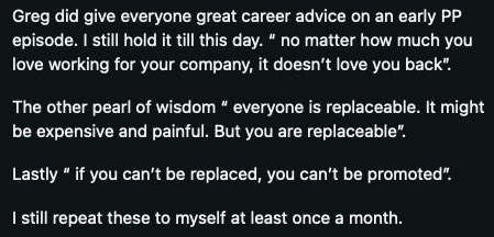 People on reddit capturing career advice I’ve offered: