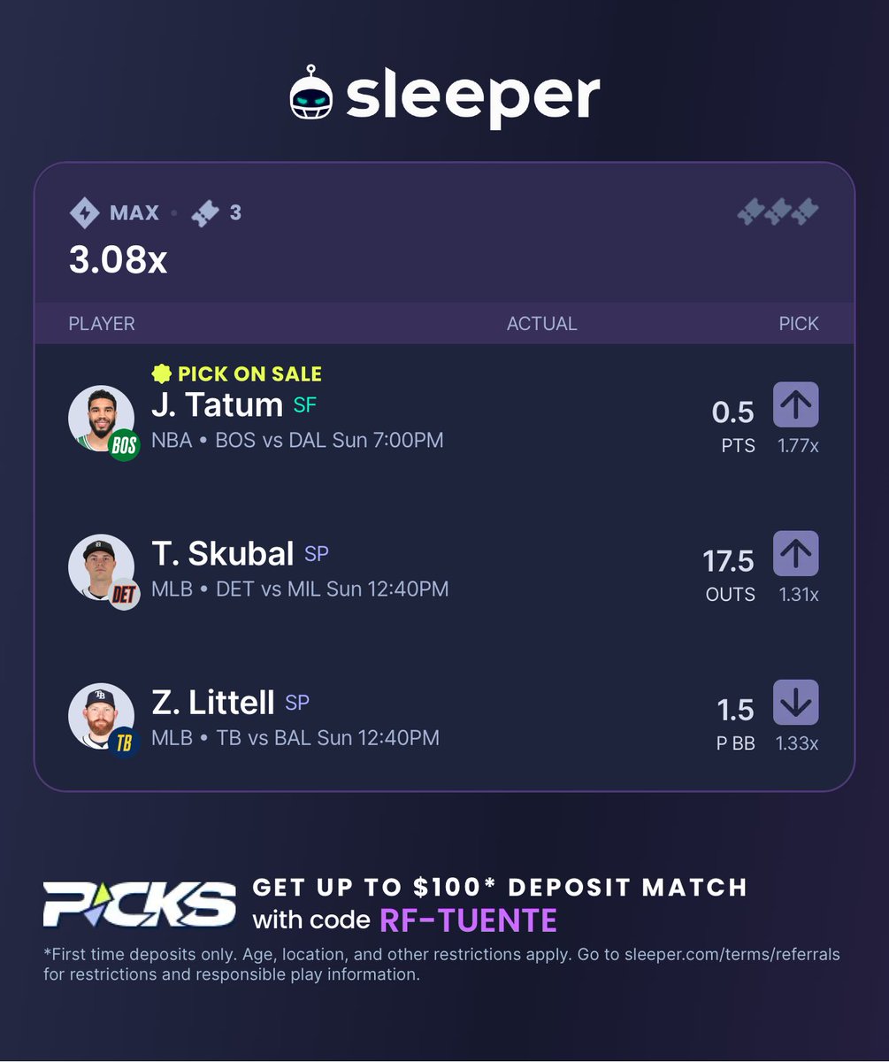 TopsProps_'s tweet photo. Sleeper Free Square Slip 👨‍🍳🏧

#dfs #sleeperNBA #sleeper #prizepicks #prizepicksplays #gamblingx #gamblingtwitter #sportsbettor https://t.co/kj13j9NvtE