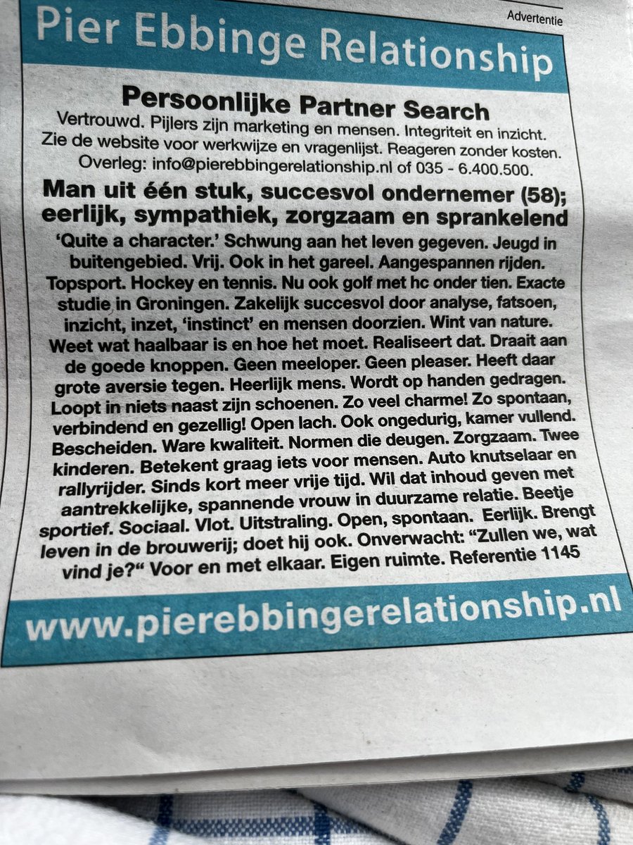 Misschien moet Pier zelf reageren op deze advertentie?