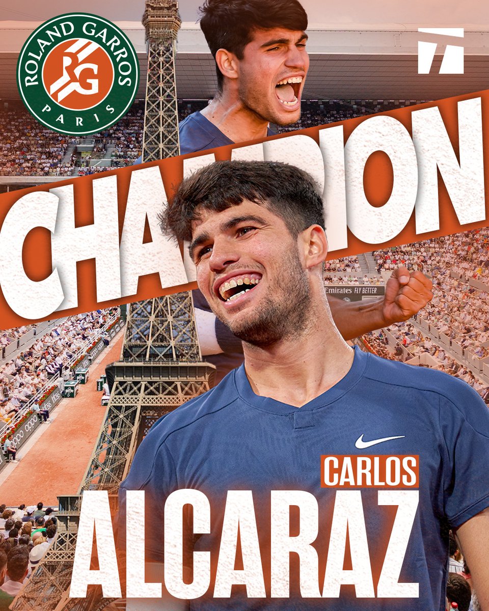 TennisChannel's tweet photo. CARLOS CLINCHES HIS FIRST ROLAND GARROS TITLE! 🏆 

#RolandGarros https://t.co/1JaGWvcfp6