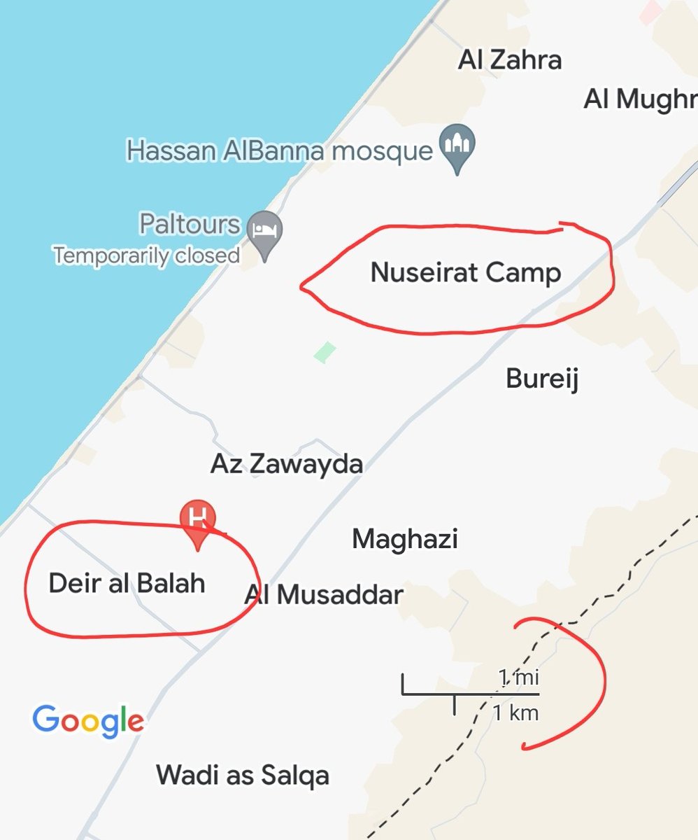 SamParkerSenate's tweet photo. 🇵🇸🇮🇱 So far the latest casualty figures I've seen for the rescue of the 4 Israeli prisoners from Nuseirat is 274 dead and 698 wounded. I'm sure that will climb higher. Israel's excuse for this extreme carnage was 'Hamas shouldn't have put the prisoners amongst so many civilians.' But a simple look at the map shows this is just a typical lie. According to Israel's own accounts, it began a "diversion" attack on Deir al Balah several miles away. Many of the casualties were there. So Israel slaughtered civilians miles away from the prisoners, and then said they had to kill them because they were being used as human shields. 

If you think about this for a few seconds, you'll realize that it's Israel that exploited civilians, not Hamas. 

EVERY ACCUSATION IS A CONFESSION