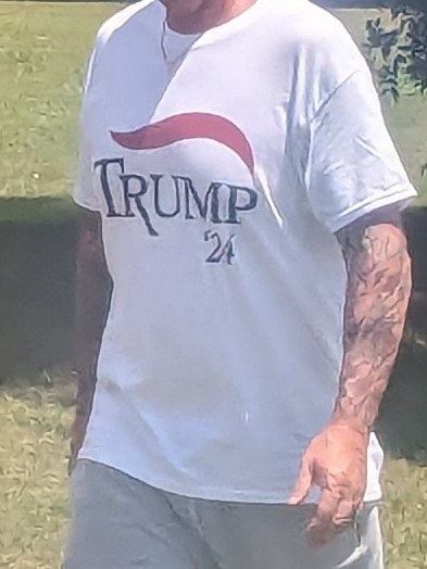 AndrewLSeidel's tweet photo. Y'all, the typo on these "Trump 24" shirts is so frustrating. He was found guilty of 34 felonies, not 24. Hope these folks can get their money back. https://t.co/Nxy5DkvILM