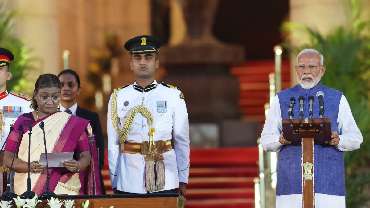 VMBJP's tweet image. Heartiest congratulations to Hon&apos;ble PM Shri @narendramodi Ji on being sworn in for the third time as the Prime Minister of India.

Convey warm greetings and best wishes to all the members of the new Council of Ministers.
