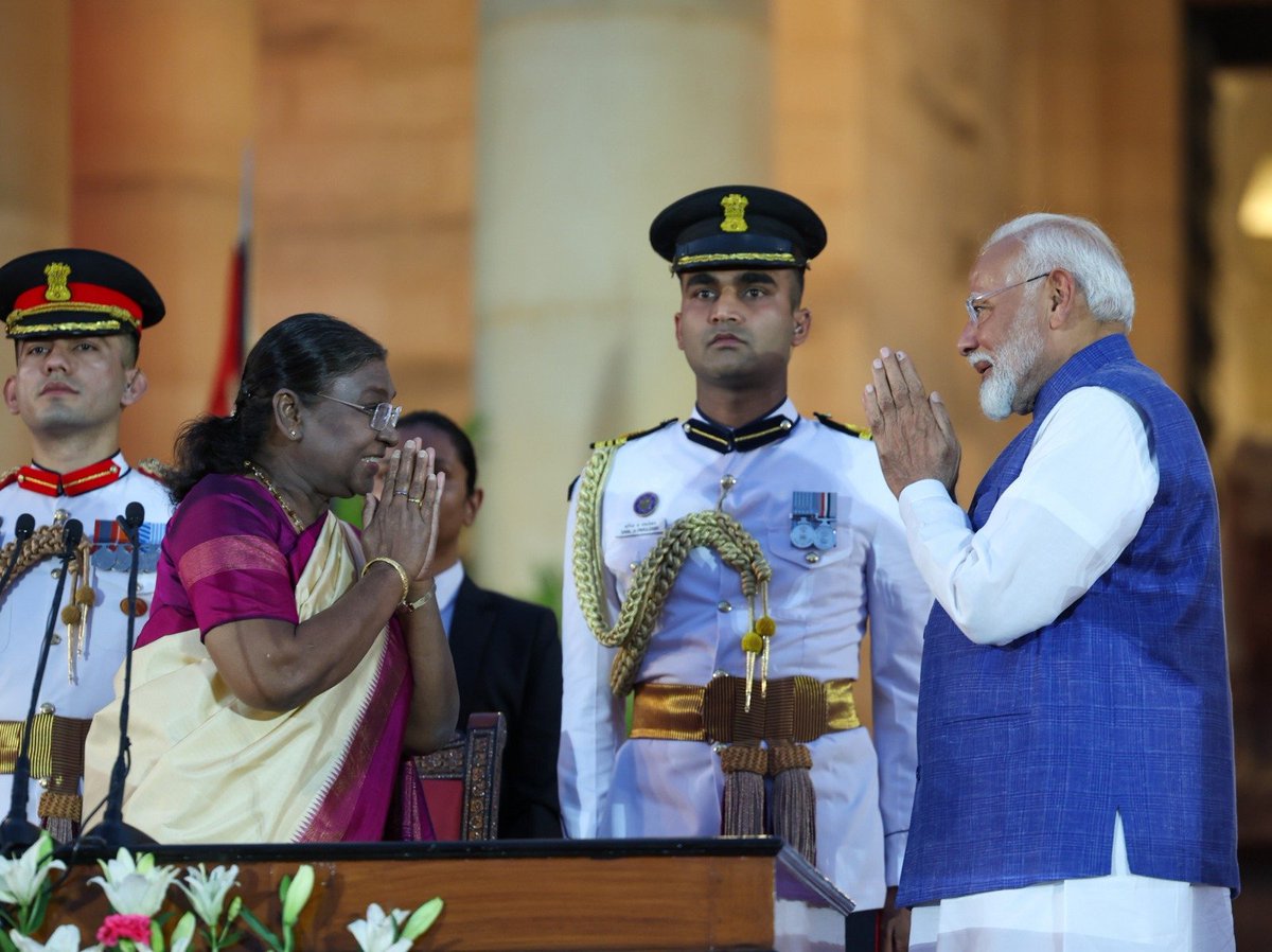 VMBJP's tweet image. Heartiest congratulations to Hon&apos;ble PM Shri @narendramodi Ji on being sworn in for the third time as the Prime Minister of India.

Convey warm greetings and best wishes to all the members of the new Council of Ministers.