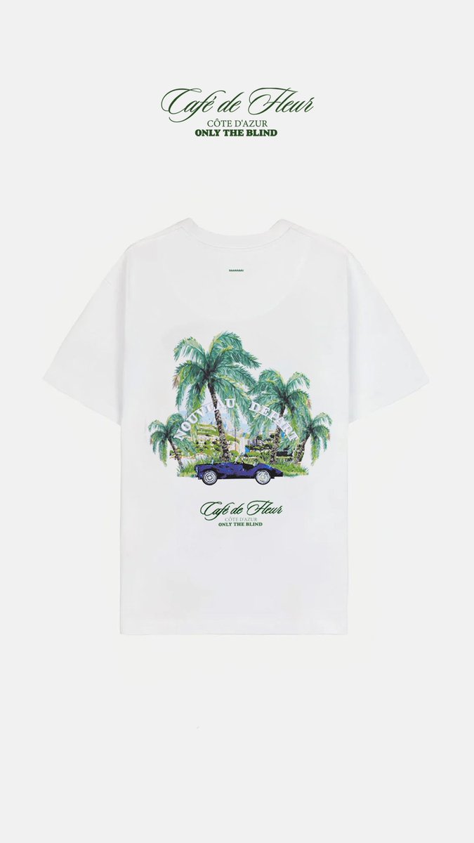 OnlyTheBlind's tweet photo. Our best-selling Cafè de Fleur T-Shirt is back and reimagined. With updated artwork and 3D embroidery, this is the perfect piece to elevate your summer wardrobe 🌴 #onlytheblind https://t.co/jb6tOSk5dB