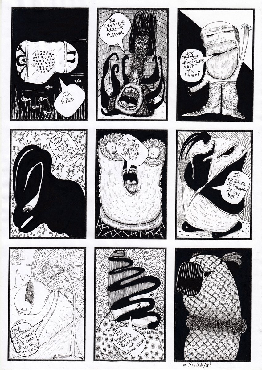 bMossmanProd's tweet photo. MossComs 10 https://t.co/4rvWkwj9Bh #comics #bmossman #bradmossman #drawing #art #characters #characterdesign #micron #sakura #comic #9panels #mosscom #mosscoms #mosscom9 #indiaink #inkonpaper #penandink #brushandink https://t.co/BnBHPgRHit