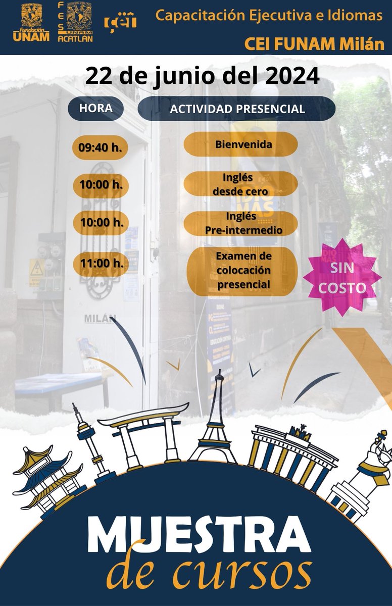 CEI_FUNAMMILAN's tweet photo. ¡Queremos que seas parte de nuestra comunidad CEI FUNAM MILÁN! 😃

Así que, este sábado 22 de junio en nuestras instalaciones, podrás tener una clase muestra del idioma inglés.

Realizar un registro 
https://t.co/NJYo1iBWZS https://t.co/jdSBUwkh2J