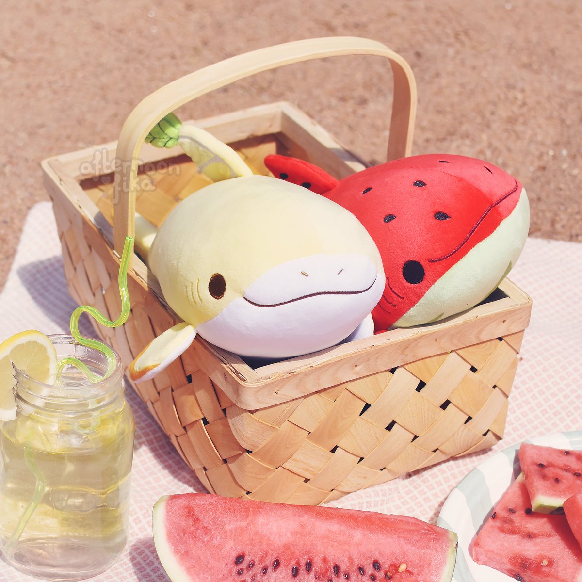 floofyfluff's tweet photo. Yippeee!! Lemon shark and watermelon whale shark plushies are now up for adoption! 🍋🍉 https://t.co/U3Vamg2DIN