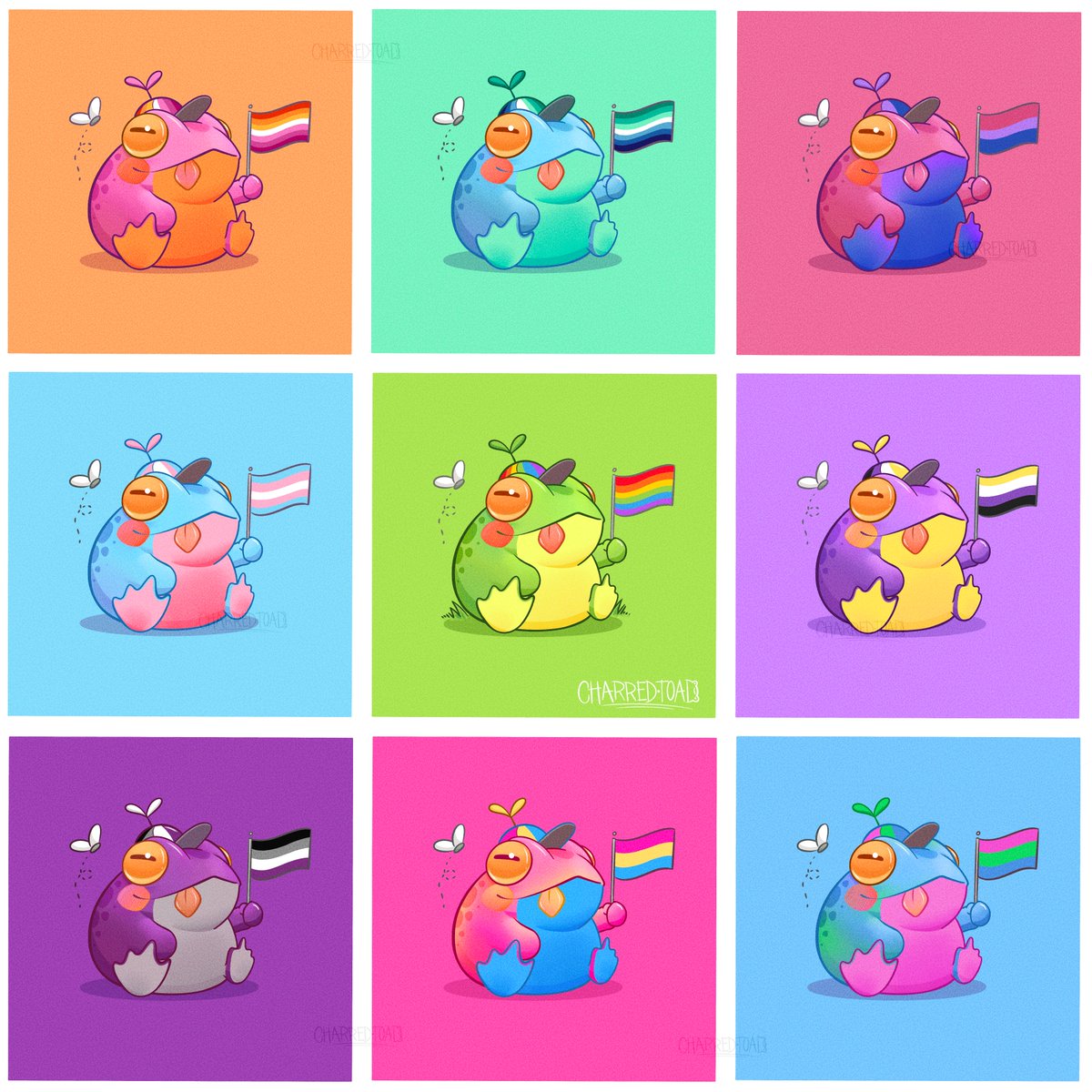 charredtoad's tweet photo. Happy pride! 🏳️‍🌈🐸 Here are some pride frogs!

🧵 Listed below will be the individual images!

#procreate #happypride #lgbtq #prideart #pridemonth #DigitalIllustration https://t.co/UkOHjy6xcO