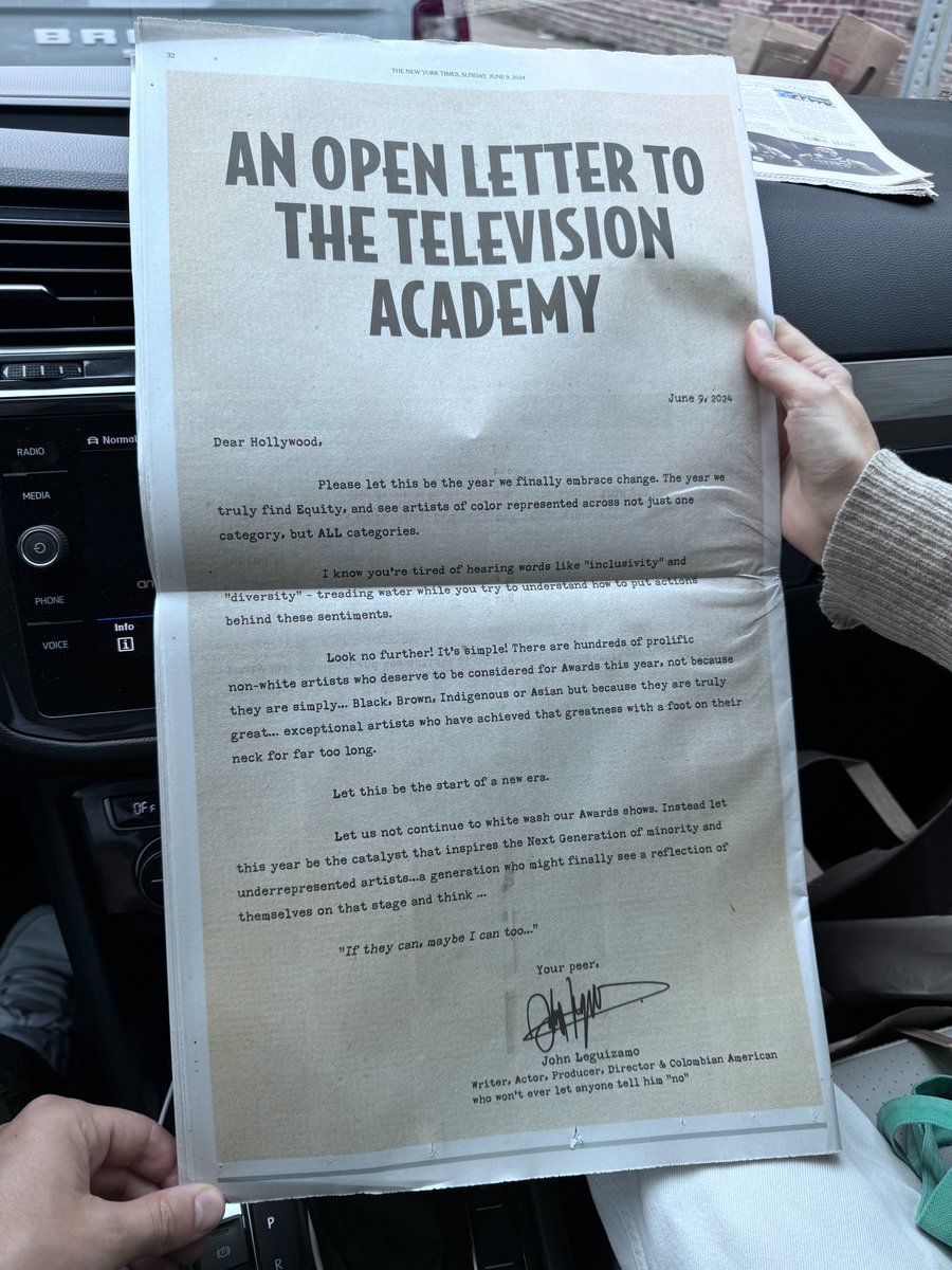 JohnLeguizamo's tweet photo. I know everyone one is exhausted about inclusion but not us who are not included.  So that’s why I took this add out in the NYTimes.  White peoples are only 58.9% of the population but over represented in top positions across the board.  They are the decision makers in tech, banking, corporations, medicine and streamers and Hollywood!  America is better when it is inclusive.  It is more profitable.  It is more creative!  Let’s not give up.  I’m still woke! Are you? 

@mollyjongfast @whoopigoldberg @joyannreid @joyvbehar @anyataylorjoy @vanjones68 @tamronhall @ananavarrofl @_annapaquin @annadeaveresmith @iamannabellasciorra @naleoedfund @netflix @shaq @nas @naomiwatts @nytimes @nytimesdowd @axios @CookieRiverside @BillKristol @BeschlossDC @CookieRiverside @MissyElliott @ed_solomon @GeorgeTakei @MarkHamill @SIfill_ @JoyceCarolOates @RevDrBarber @iamcolinquinn @questlove @cenkuygur @xochnm