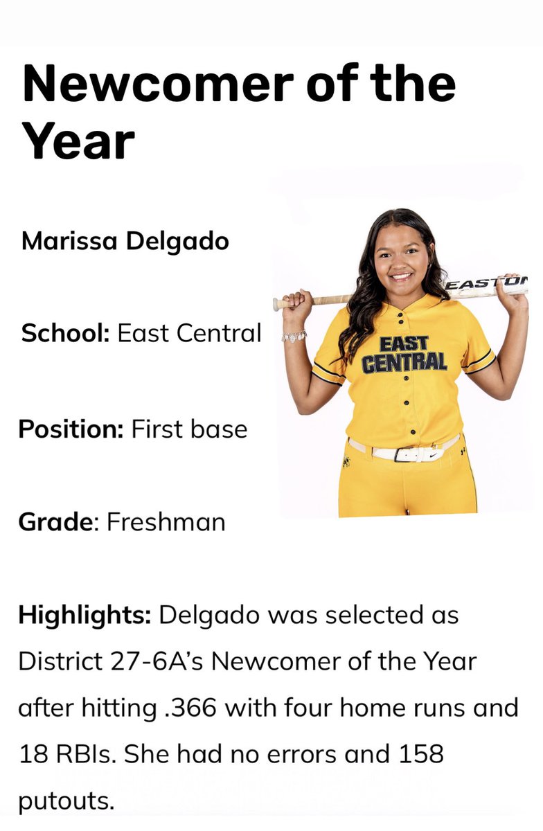 MarissaDelgad08's tweet photo. I’m super blessed and excited to announce that i have been awarded the Express-News All-area Newcomer of the year!! thank you @hinojosa_david for the recognition!! #8issgr8 https://t.co/H9eiN6cg6Y