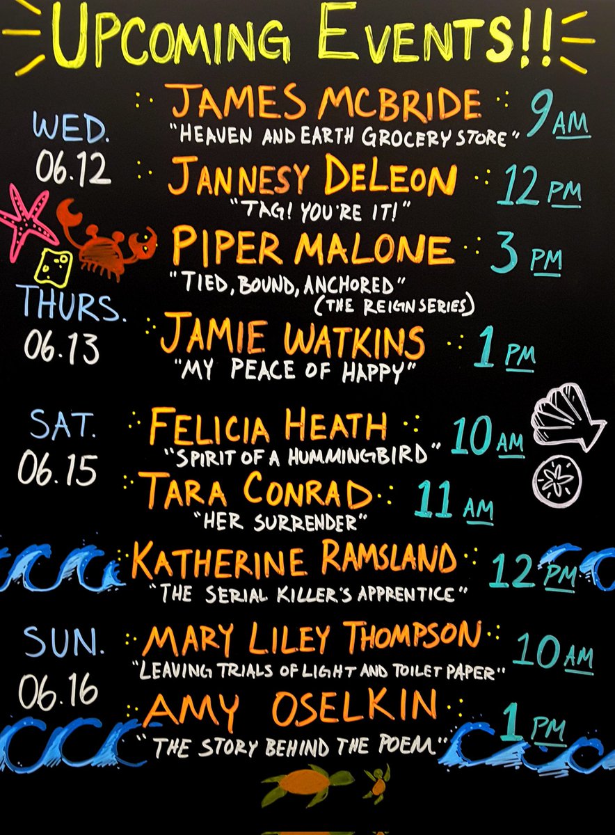 BNLehighValley's tweet photo. SURFS UP! Our first Upcoming Event lineup for our Opening Week is here~ 🌊🏄☀️

We hope to SEA you on June 12th at 9AM for our ribbon cutting ceremony with author James McBride to get the party started! ⛱
#BarnesandNoble #GrandOpening https://t.co/qp8WLmBcsf
