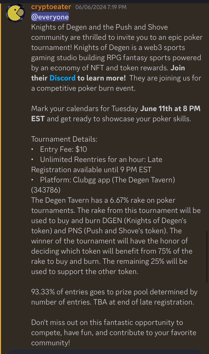 PNS_BNB's tweet photo. Do you play โ ๏ธ POKER โฃ๏ธ and โค๏ธ $PNS?
Donโt miss out on the first ever $PNS & @knightsofdegen tournament!
๐Tuesday, June 11th 8PM EST - $10 ๐ https://t.co/68irDcTRIQ