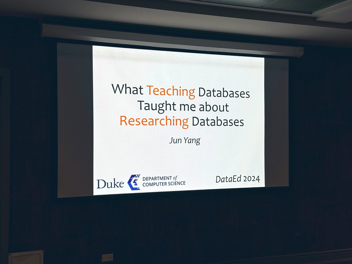 MichaelLiut's tweet image. We are back with Prof. Jun Yang from @dukecompsci at #DataEd24 @sigmod giving a keynote address! Join us in Europa Ballroom Floor 2!

@DaphneMiedema #DataEd #CER #CSEd