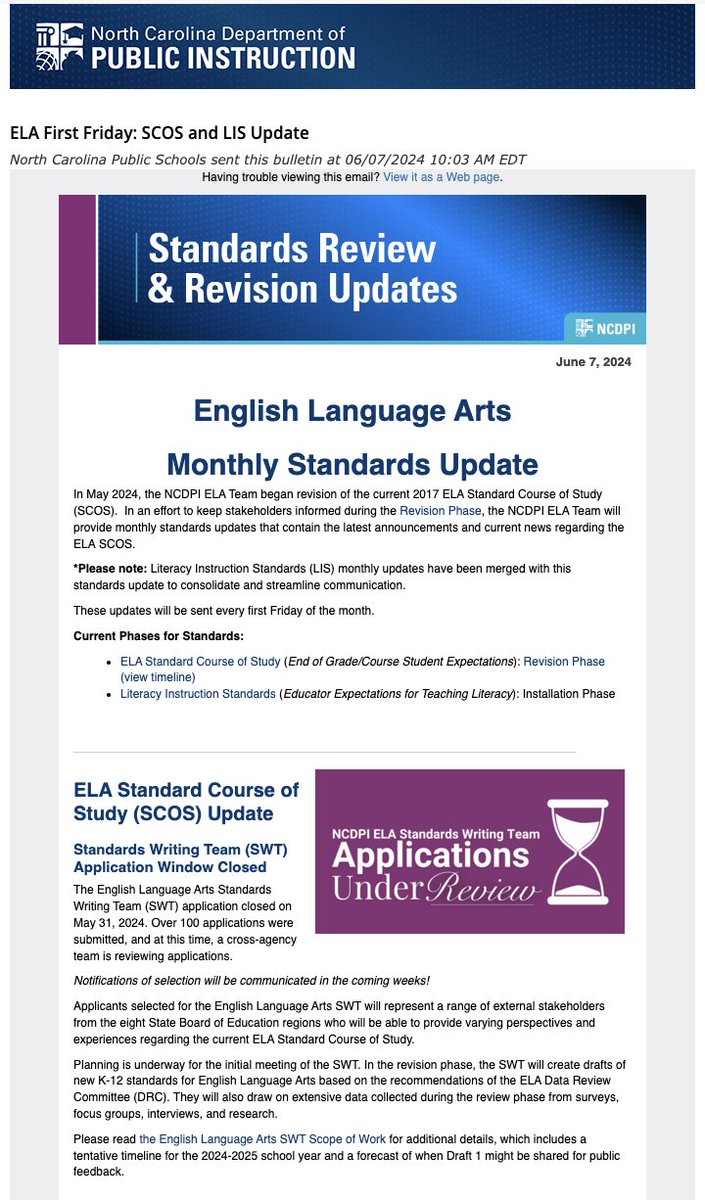 NCDPIELATEAM's tweet photo. #Educators, check out this month's FF, for the latest announcements & current news regarding the Literacy Instruction Standards (#LIS) & #NCSCOS. This issue includes a few updates and the most recent Coach's Corner around Engagement: https://t.co/7UDl9XDH1S https://t.co/tyxrlPUqoX