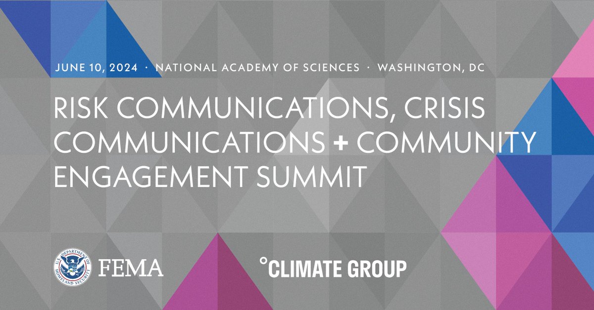 Climate Group (@climategroup) on Twitter photo Our Executive Director for North America <a href="/abarranco/">Angela Barranco</a> will be speaking at <a href="/theNASciences/">National Academy of Sciences</a> with @FEMA tomorrow, June 10, on how to effectively manage risk communications and engage communities in the face of the climate crisis.
Learn more here: fema.gov/event/risk-com… Our Executive Director for North America <a href="/abarranco/">Angela Barranco</a> will be speaking at <a href="/theNASciences/">National Academy of Sciences</a> with @FEMA tomorrow, June 10, on how to effectively manage risk communications and engage communities in the face of the climate crisis.
Learn more here: fema.gov/event/risk-com…