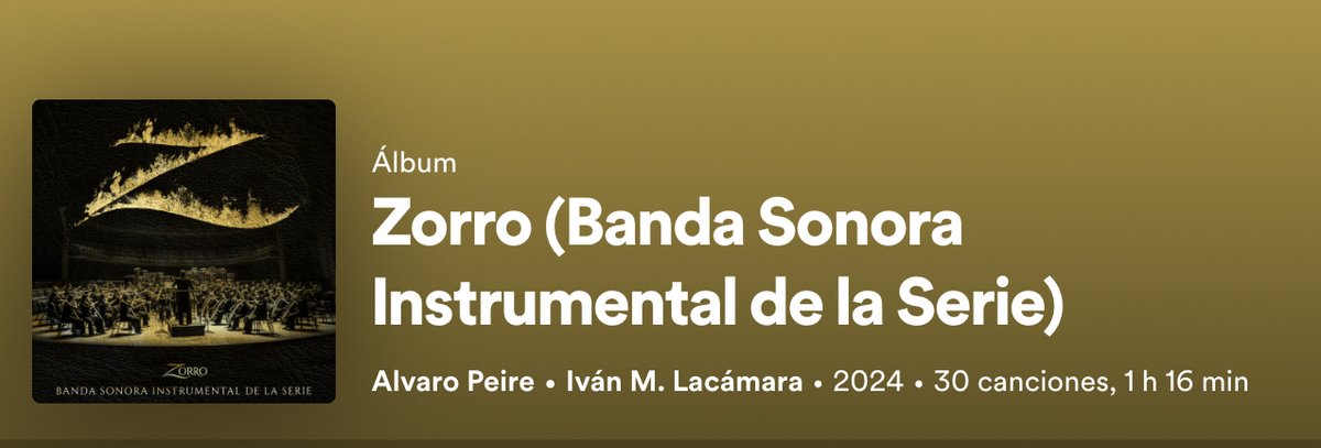 La semana pasada se publicó la BSO de la serie “Zorro” que he tenido el placer de componer, junto a mi querido amigo #alvaropeire , y dirigida por dos maestros #javierquintas y <a href="/bauersaavedra/">Jorge Saavedra</a>  . Ya disponible en todas las plataformas digitales.