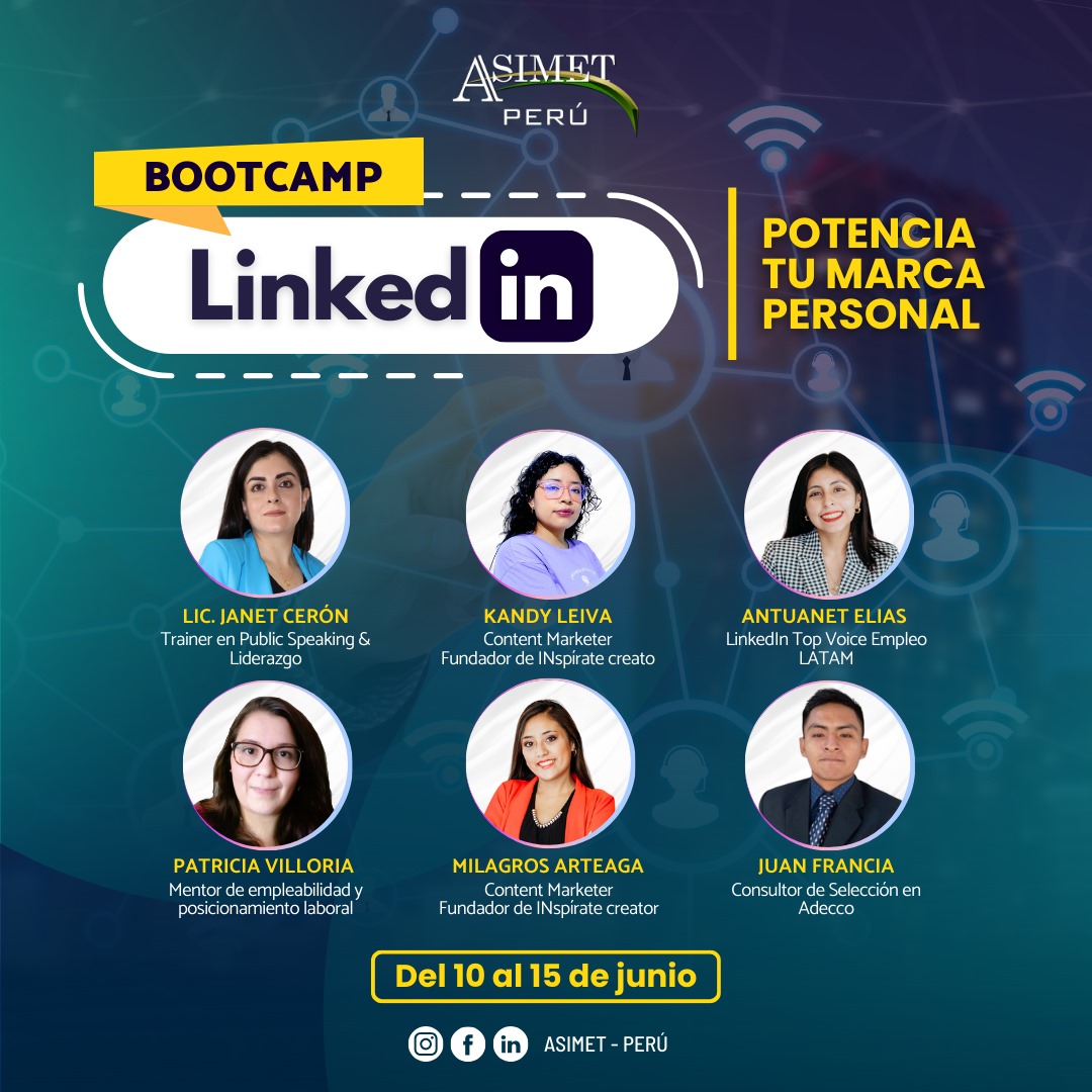 AsimetUpn's tweet photo. #ASIMET potencia tu Marca Personal con nuestro #BOOTCAMP_LINKEDIN. Únete y destaca en la plataforma profesional por excelencia. Mejora tu presencia en línea, amplía tu red y obtén tu certificado.

📌 Registro: https://t.co/0xsqtpocH0
📆 Inicio: 10 de junio

➡️ https://t.co/pRingz0tvC