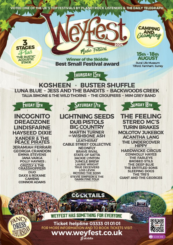 Weyfest 2024 Line-up complete -  Job Done !  

All you need to do now, is book up and come to the party. 

Starts Thurs 15th Aug with Fancy Dress Thursday !

Tickets still available at weyfest.co.uk/tickets at Advance prices.

#Weyfest  #Weyfest2024  #SummerParty