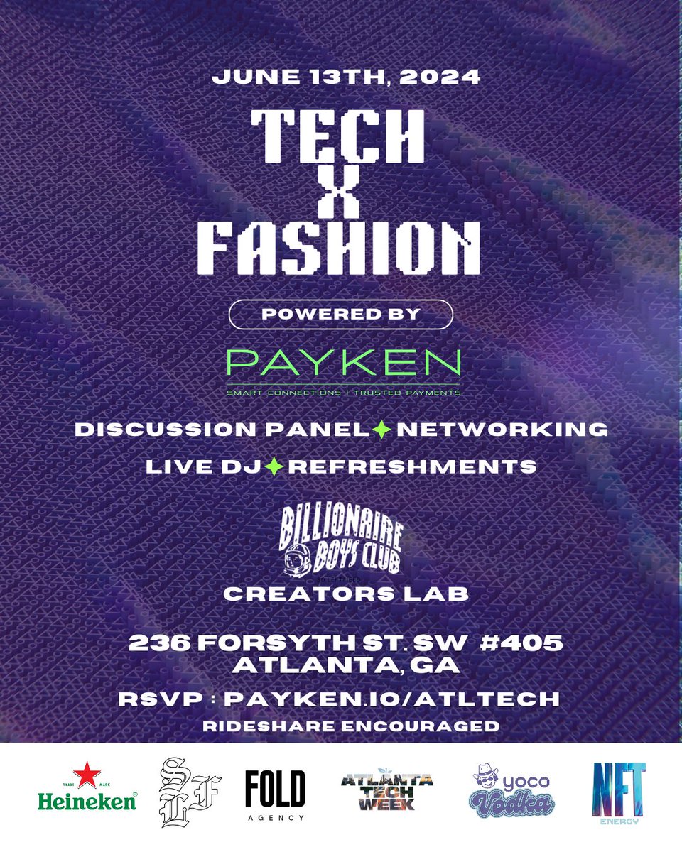 iamowenrogers's tweet image. Big thing poppin in Atl for #AtlantaTechWeek. Pull up for a talk about the future or Tech and Fashion, drinks music and more!