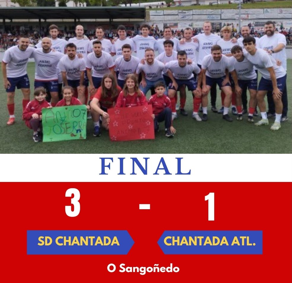 sdchantada's tweet photo. Día de #EseDé
Por @joserra10 na final
Triunfo da #SDChantada contra o @ChAtletico
A vindeira semana medirémonos ao @Atl_Escairon polo título de Copa 🏆
⚽ Damián (2)
⚽ Marros
#fútbolnocorazón #MerceEterna #AbelAlexsempreconnós https://t.co/wWlmuZ4fTm