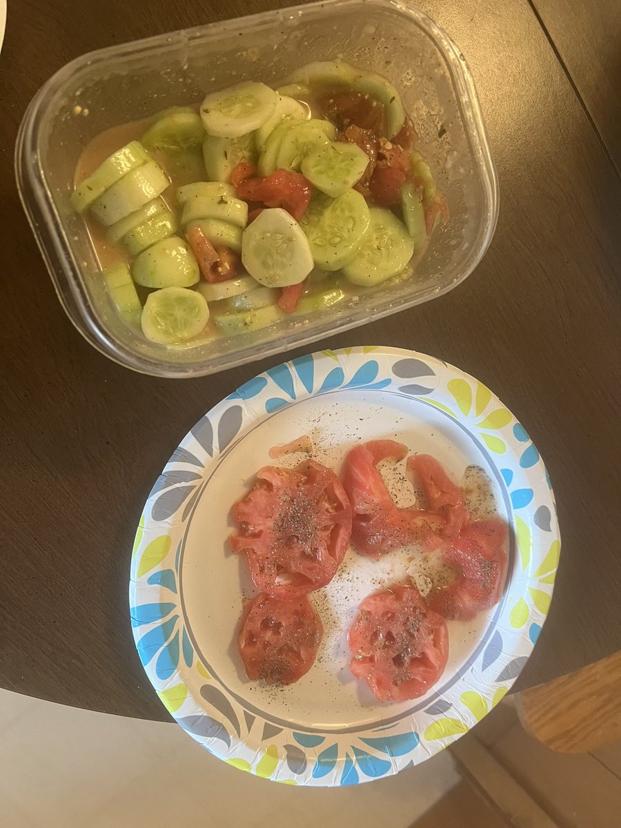 First big fresh vegetable Sunday dinner of the year! 

Creamed Corn
Collard Greens and Turnips
Squash and Onions 
Carrots 
Greensbeans and New Potatoes 
Okra, Tomatoes, and Onions 
Sliced Cucumbers and Tomatoes