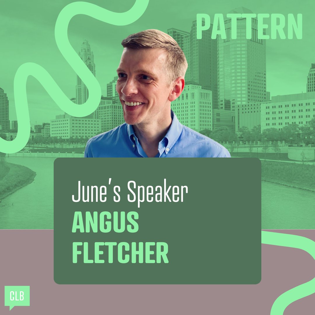 CM_Columbus's tweet photo. Our speaker for this month's event is Angus Fletcher, Professor of Story Science at Ohio State's Project Narrative. His research has been called "life-changing" by Brené Brown. Don't forget to mark your calendars for Friday, June 21! #CreativeMorningsColumbus #CMpattern https://t.co/wkvpWGVQzq