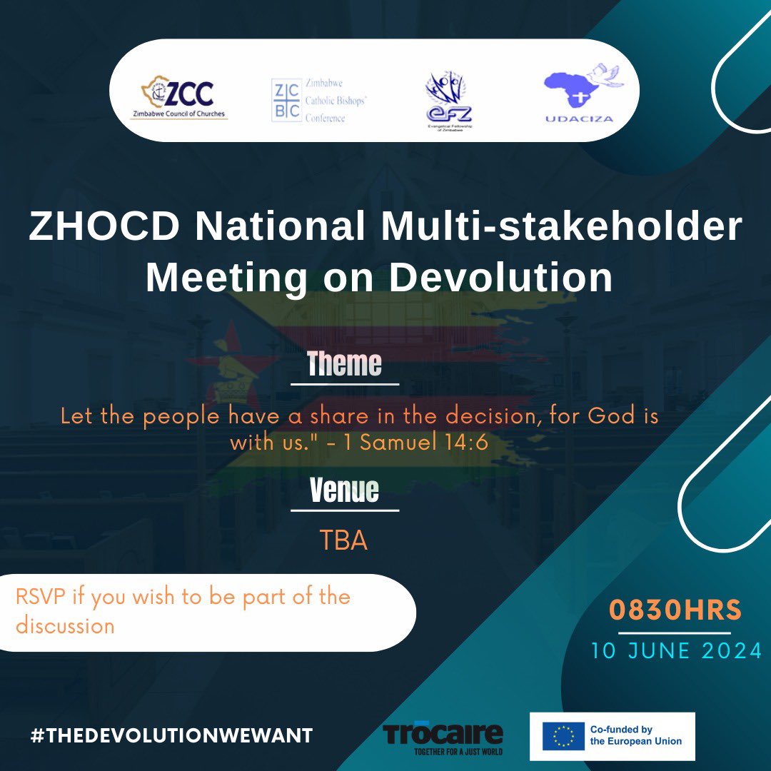 zccinzim's tweet photo. Join us tomorrow for a ZHOCD National Multi-stakeholder Meeting on Devolution. RSVP if you wish to attend! #thedevolutionwewant https://t.co/ytk2kWwrhZ