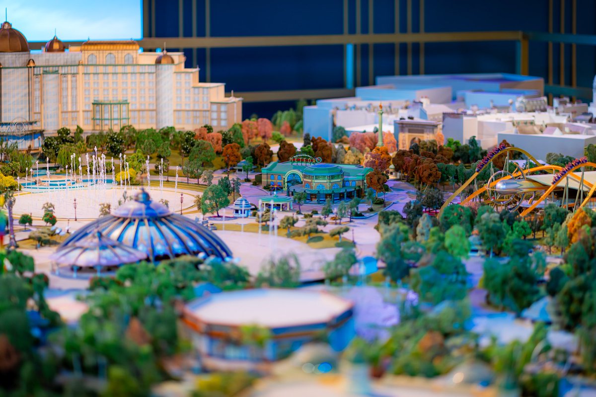 OrlandoInformer's tweet photo. FIRST LOOK: guests will soon be able to see the Universal Epic Universe model in person at CityWalk. Celestial Park is the entry land. https://t.co/IY81ZYu4Mc