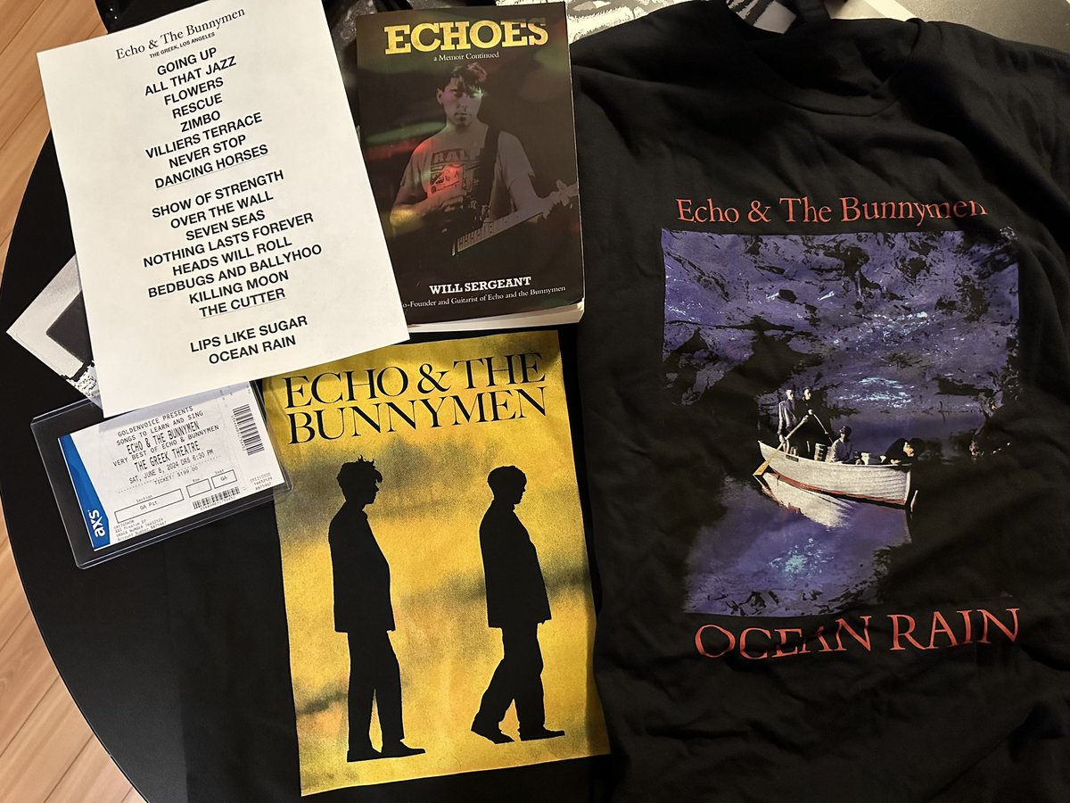 robrohm's tweet photo. @Will_Fuzz Thanks for the photo and putting on a great show last night in LA! Glad to pick up a signed copy of your latest book #Echoes, a tote, and a t-shirt with the late great @canadawharf’s iconic #OceanRain cover. https://t.co/kvr4SRWPK6