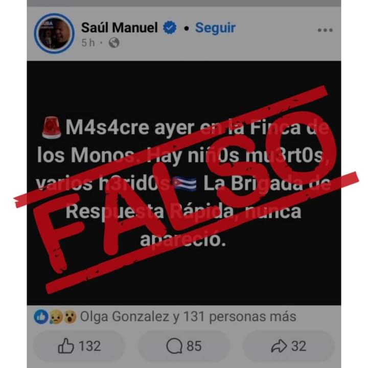 RojoDCorazn1's tweet photo. Es totalmente falso, de falsedad absoluta, los hechos que los medios odiadores y manipuladores destacan sobre lo acontecido en la Finca de los Monos en la tarde-noche de ayer. La pelea, en la cual NO HUBO FALLECIDOS, fue fuera de la instalación. 
#UnidosXCuba 
#DeZurdaTeam https://t.co/kcCZPvNMjz