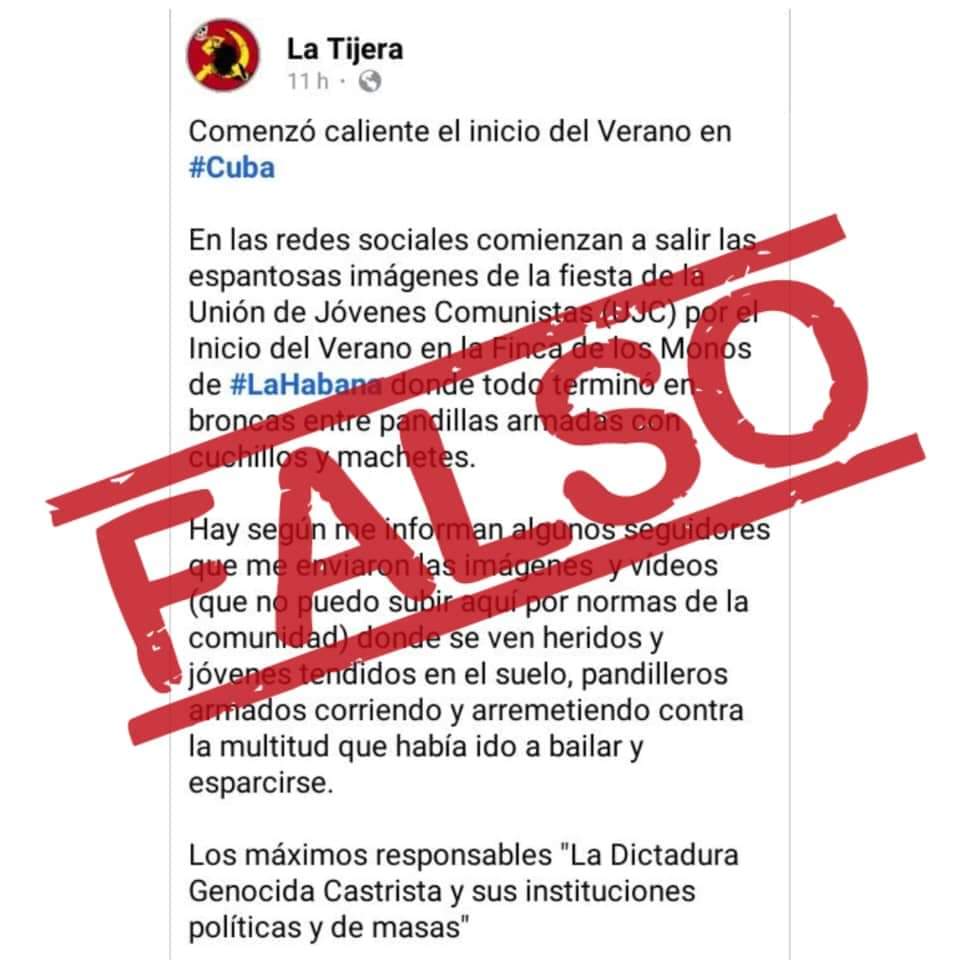 RojoDCorazn1's tweet photo. Es totalmente falso, de falsedad absoluta, los hechos que los medios odiadores y manipuladores destacan sobre lo acontecido en la Finca de los Monos en la tarde-noche de ayer. La pelea, en la cual NO HUBO FALLECIDOS, fue fuera de la instalación. 
#UnidosXCuba 
#DeZurdaTeam https://t.co/kcCZPvNMjz