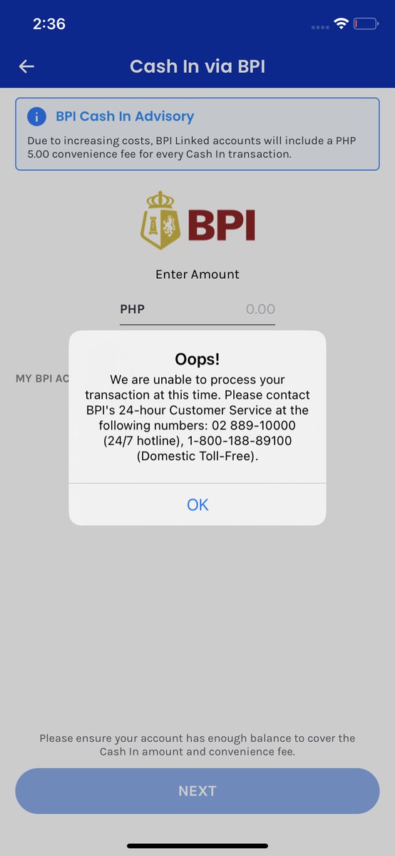domsanityy's tweet photo. can't cash in, is there a maintenance?? @TalktoBPI https://t.co/vdwWyat672