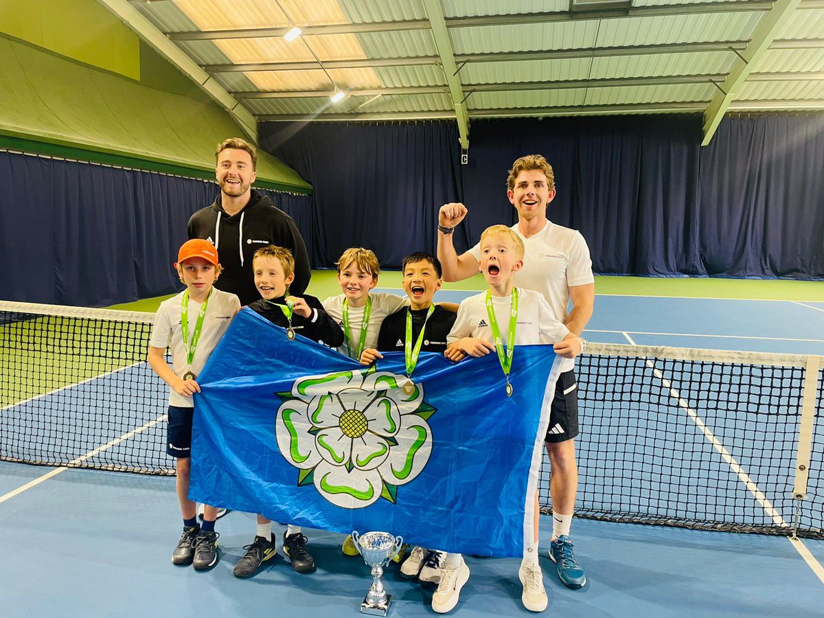 YorkshireTennis's tweet photo. WINNERS!!! The 10U Boys #countycup team win the North Area Finals weekend. A brilliant final day from the team beating West of Scotland 4-2 and Cambridge 5-1. Congratulations to all involved 🏆👏🏻🤩 #ltacompetitions #countycuptennis #yorkshiretennis #tennis #yorkshire https://t.co/4UcdYh16za