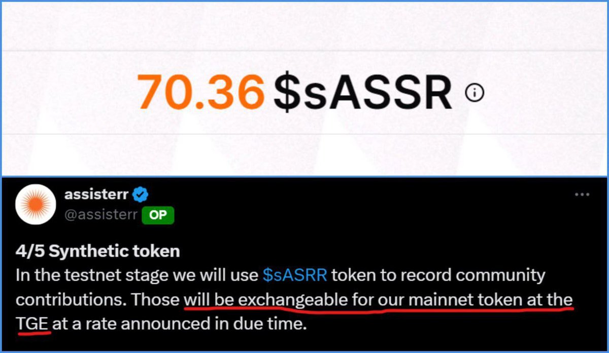AirdropsKing01's tweet photo. 🎖 Reminder All users Airdrop:  @assisterr  

🎁REWARD: $sASSR token + Incentivized Testnet 

➡️Join here : https://t.co/PmGuLiPjp5

☑️Connect Sol Wallet
☑️Connect Twitter &amp; Discord 
☑️Click "Get random amount of  $sASSR" every 24 hours
✅join https://t.co/TAAwoDngS9 for more https://t.co/jdHoucm4Kw