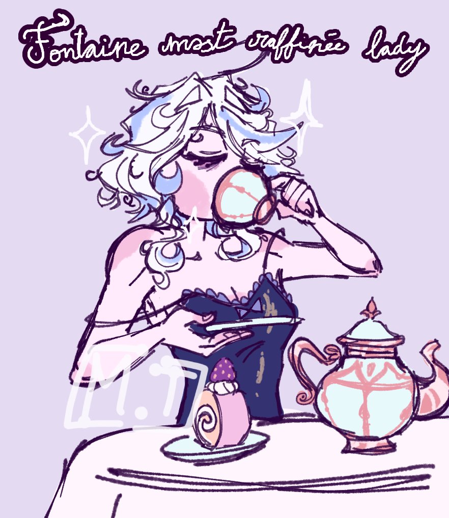 Furina taking her goûteron, radiant as always.💙🍰☕ #furinagenshin #Furina #Genshinlmpact #Genshifanart #Fontaine
