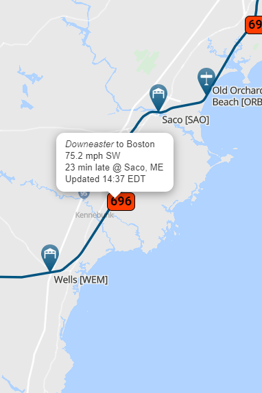 AmtrakStatus's tweet image. "Train 696 Downeaster is currently travelling approximately 23 minutes late. #Amtrak #Downeaster #Train696 🚆" "Track Your Train 🚂 #TrainRealTime Stay on top of your journey with real-time updates x.com/AmtrakStatus