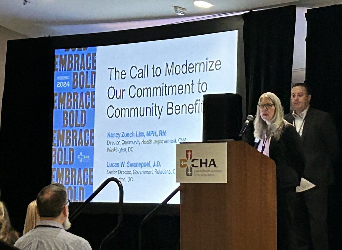 TheCHAUSA's tweet photo. #2024CHA Assembly started with a #CommunityBenefit session featuring CHA advocacy staff Nancy Lim & Lucas Swanepoel.
“A lot of what drives us – human dignity & the principle of the common good – isn't just about individualized good but the good of all community,” Lucas said. https://t.co/gN1hMeB91z