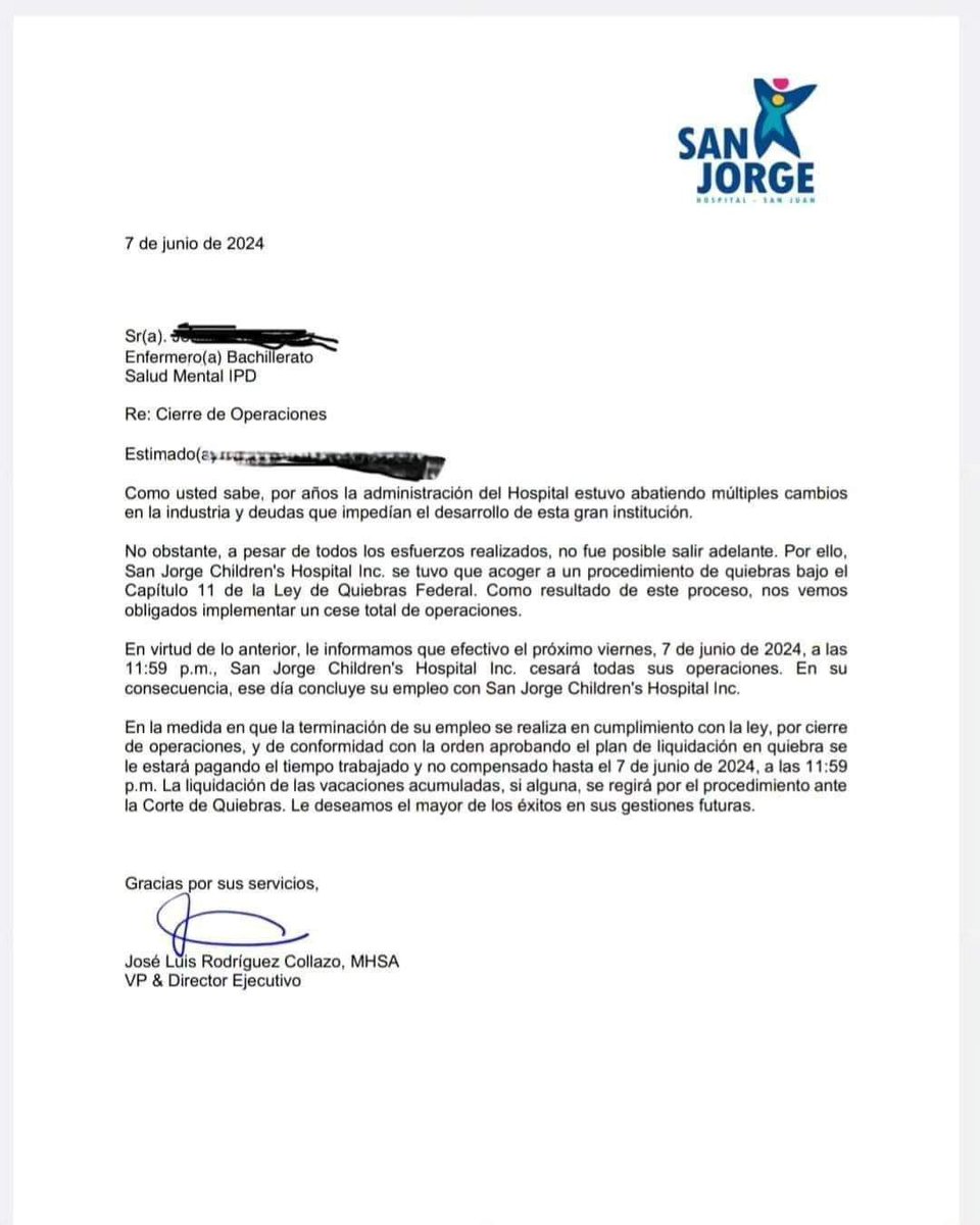 Anuncian cierre del Hospital San Jorge.