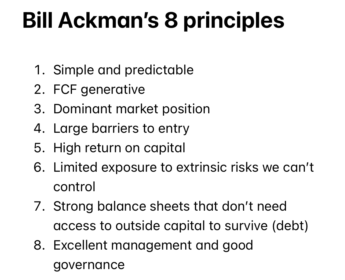 Notes from <a href="/BillAckman/">Bill Ackman</a>'s fireside chat in Omaha:

People Underestimate the Power of Checklists

- Pershing Square had the best 6 years of its history since they inscribed their checklist into a piece of "stone" 

- "If I ever veer [off this checklist] just hit me over the head