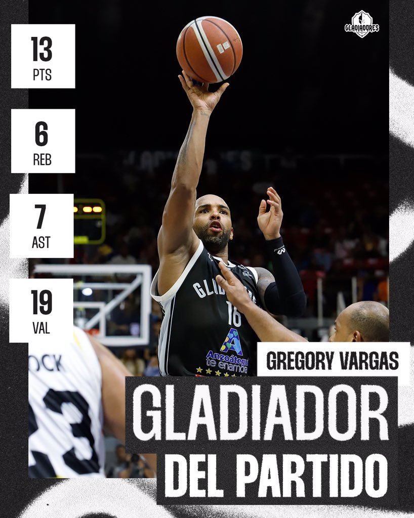 EL CAPITÁN ⚔️🛡️

“El Súper Ratón” <a href="/Gregory8Vargas/">Gregory vargas</a> , es nuestro gladiador más valioso del partido de hoy. 🙌🏼🏀

#VAMOSGLA⚔️🛡️