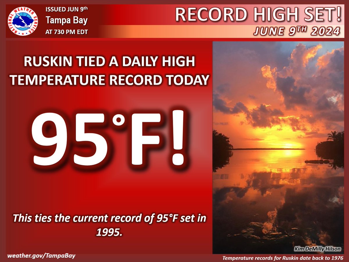 NWSTampaBay's tweet photo. Two more heat records were recorded today in #PuntaGorda and here at the weather office in #ruskinfl #flwx https://t.co/HtZoJKMHtO