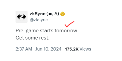 Victornguyen10x's tweet photo. #Zksync Airdrop update

@zksync vừa tạo thêm 1 account X mới và nói cộng đồng follow - @TheZKNation , Đây là 1 cộng đồng có sứ mệnh quản trị, bảo vệ cũng như mở rộng cho giao thức Zksync

Dự Án cũng tweet: "Pre-game starts tomorrow."   
Rất nhiều hint cho thấy ngày mai có thể có link check airdrop zksync đó ae. Ae sẵn sàng rồi chứ?