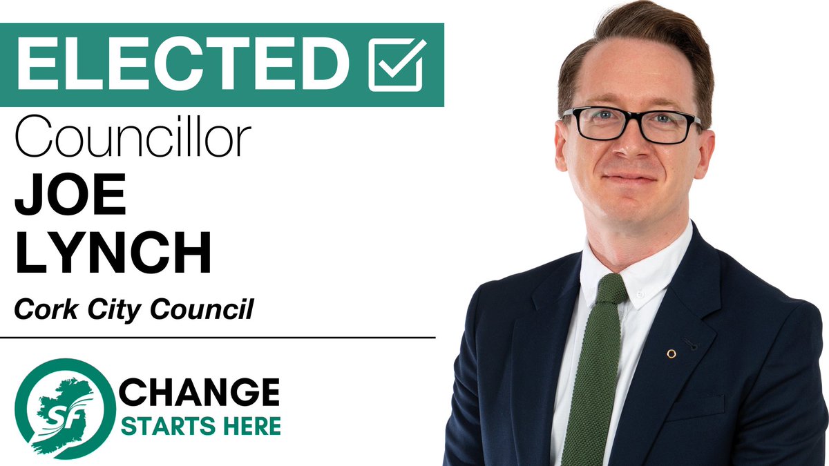 sinnfeinireland's tweet photo. Councillor Joe Lynch elected in Cork City South West, Cork City Council ✅ https://t.co/IQgQ74TcdZ