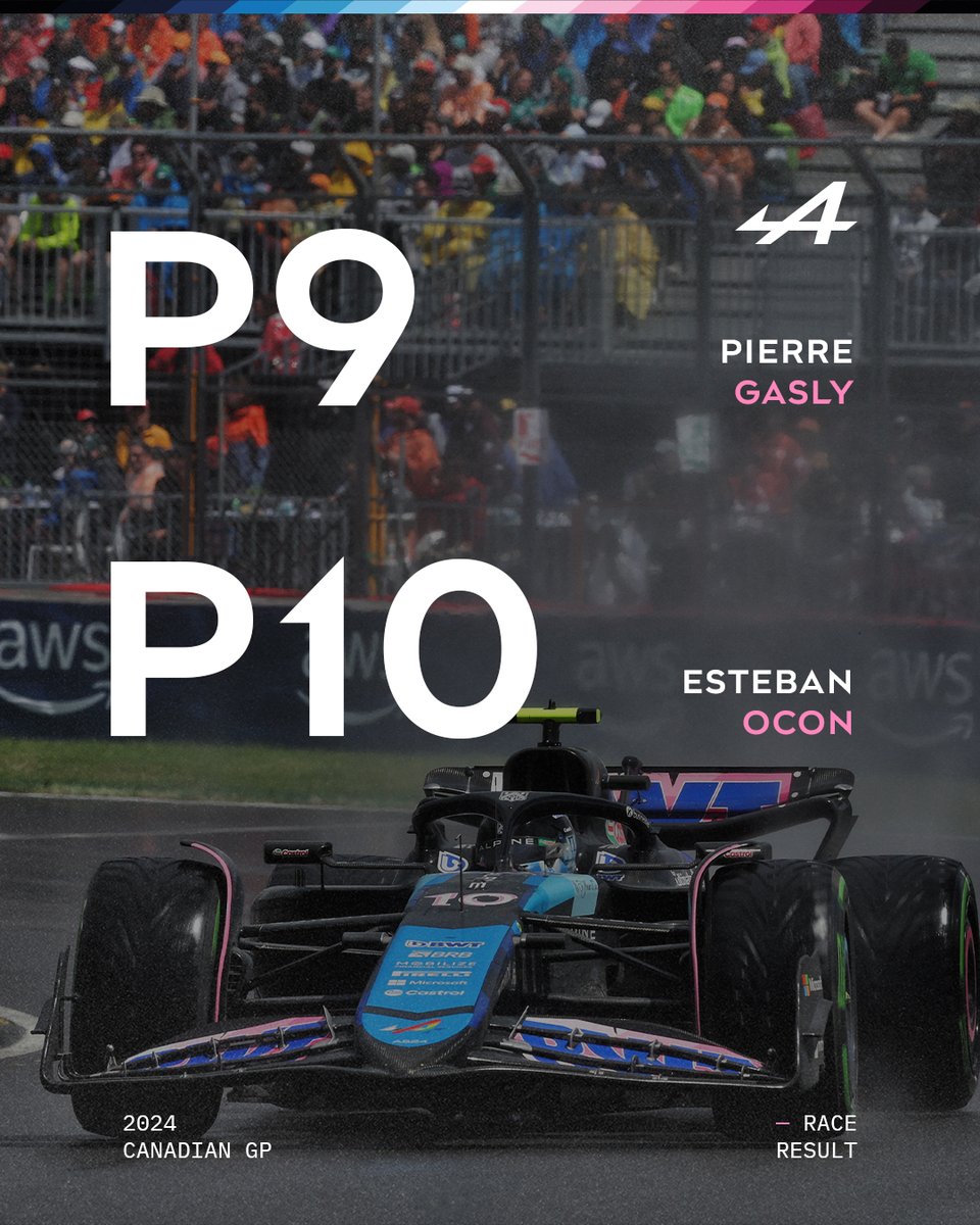 AlpineF1Team's tweet photo. DOUBLE POINTS FINISH IN CANADA 🤩

HUGE TEAM EFFORT 👏 https://t.co/9ffRQKkiSX