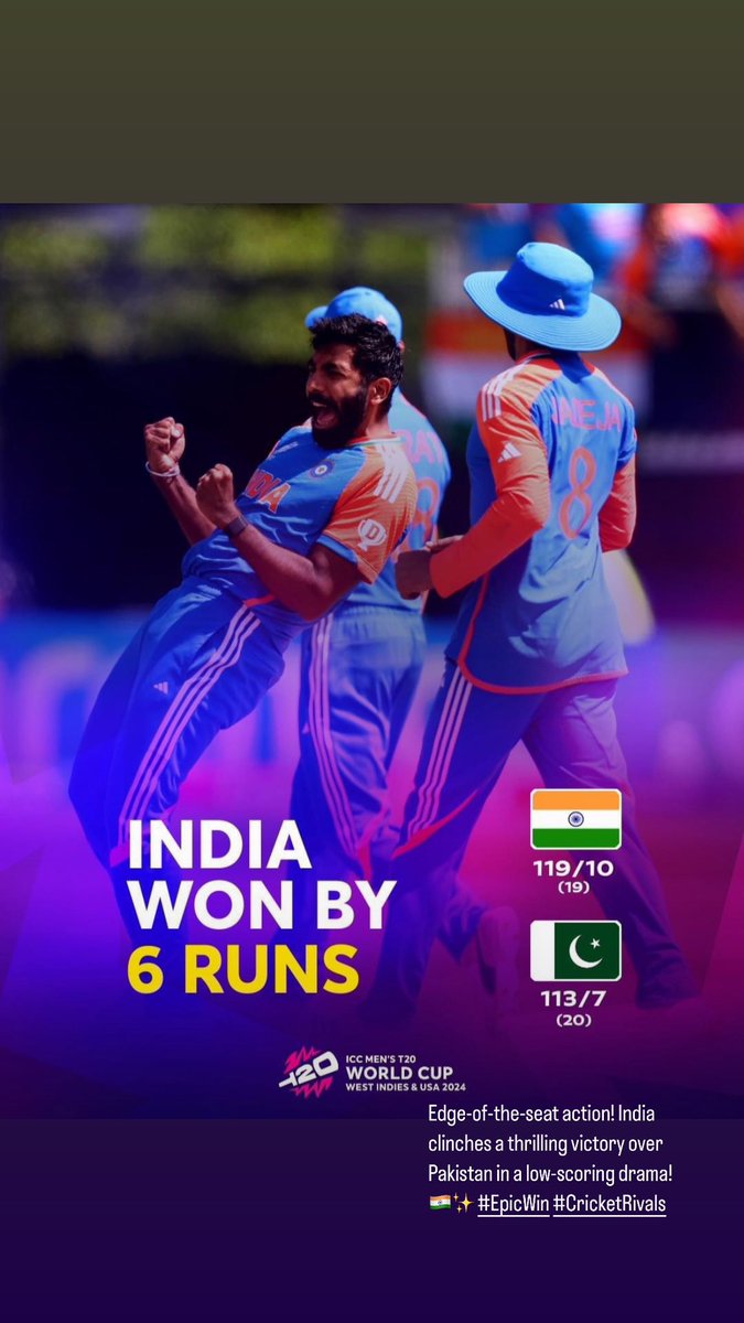 celestinejacob3's tweet photo. Edge-of-the-seat action! India clinches a thrilling victory over Pakistan in a low-scoring drama! 🇮🇳✨ #EpicWin #CricketRivals #bcci https://t.co/FHKuTzBTQ5